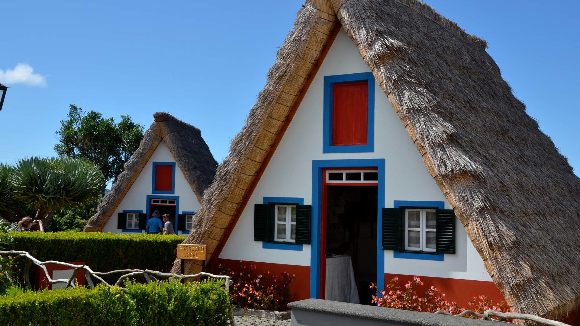 Triangular house with thatched roof in Madeira.