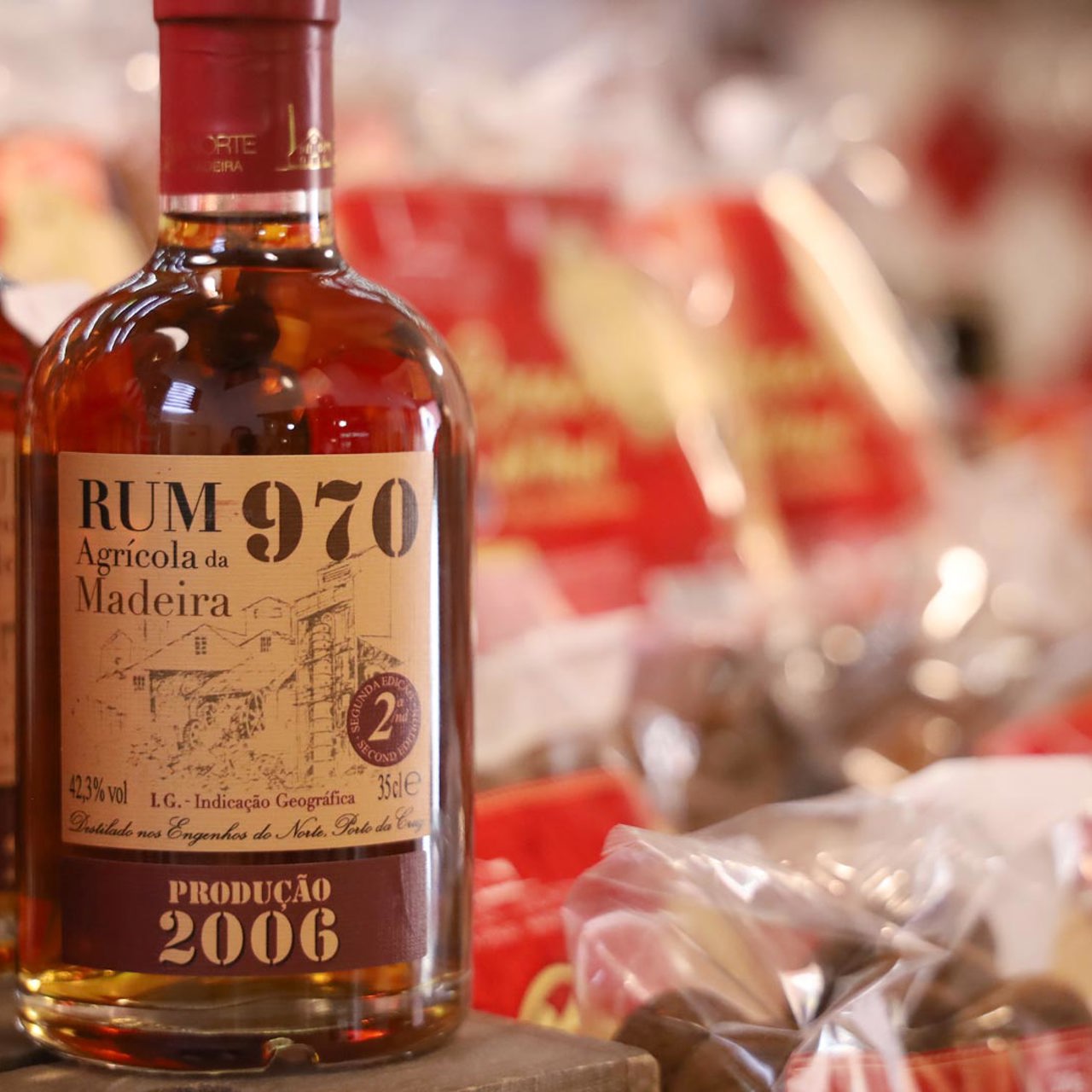 Bottle of Madeira rum featured.