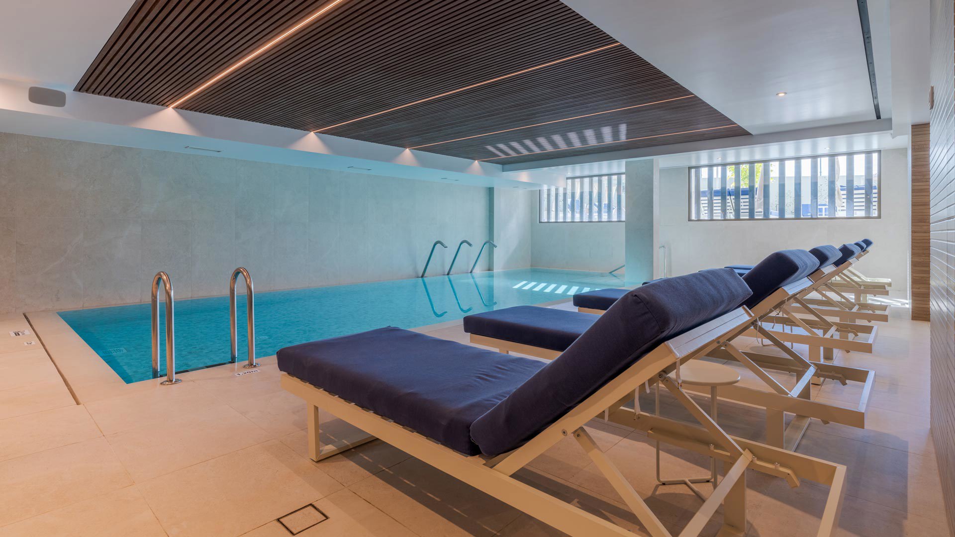 Indoor swimming pool at The Editory Ocean Way Funchal on Madeira Island.