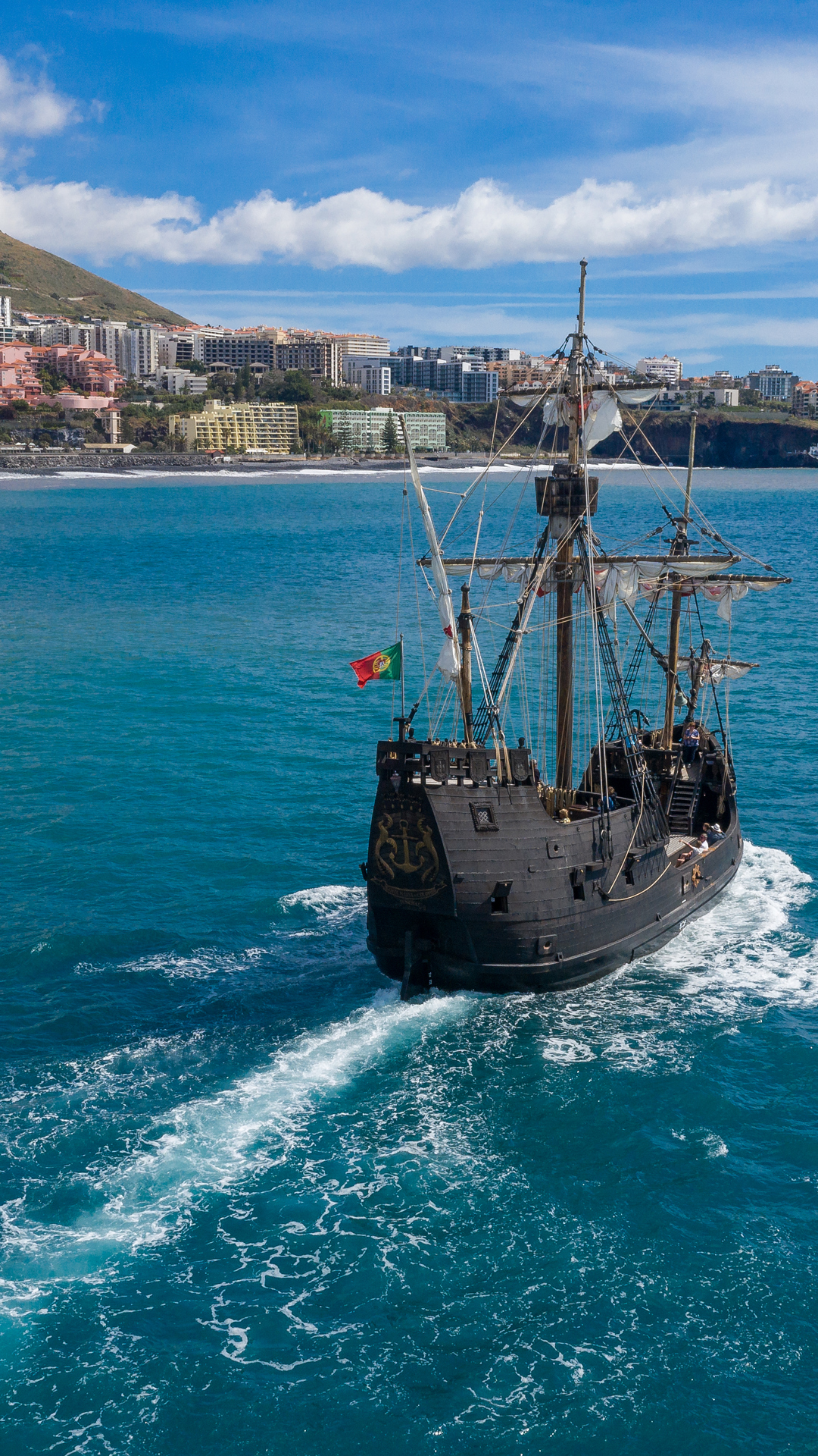 Carrack in the sea near the coast of Madeira.