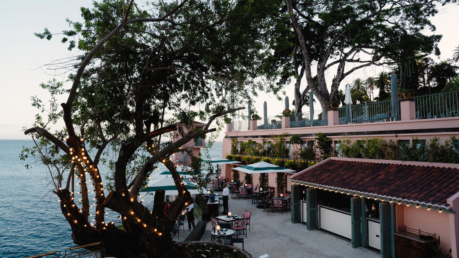 Terrace at Brisa do Mar restaurant at Reid’s Palace, overlooking the sea on Madeira Island.