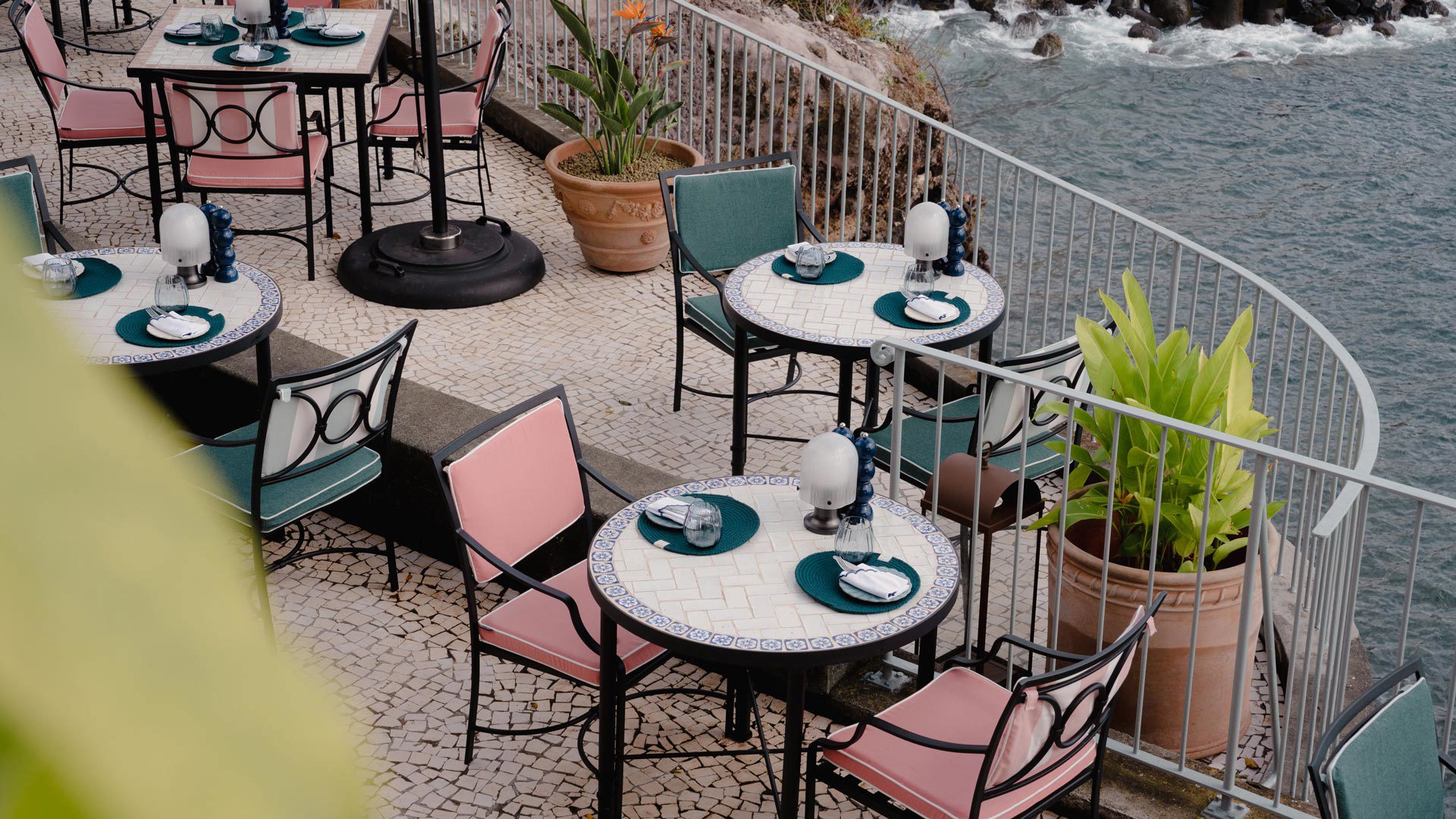 Terrace at Brisa do Mar restaurant at Reid’s Palace, overlooking the sea on Madeira Island.