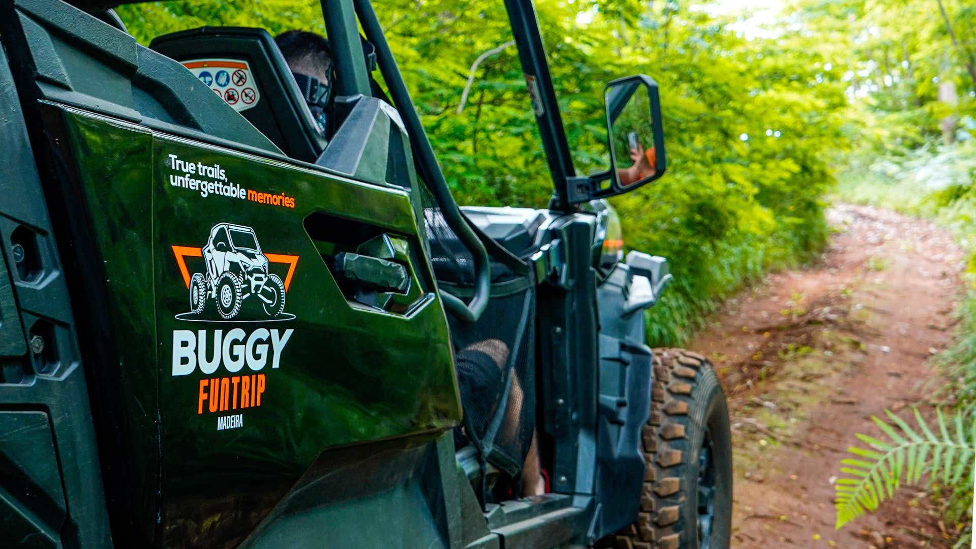 Buggy driving on a dirt trail during an activity in Madeira.