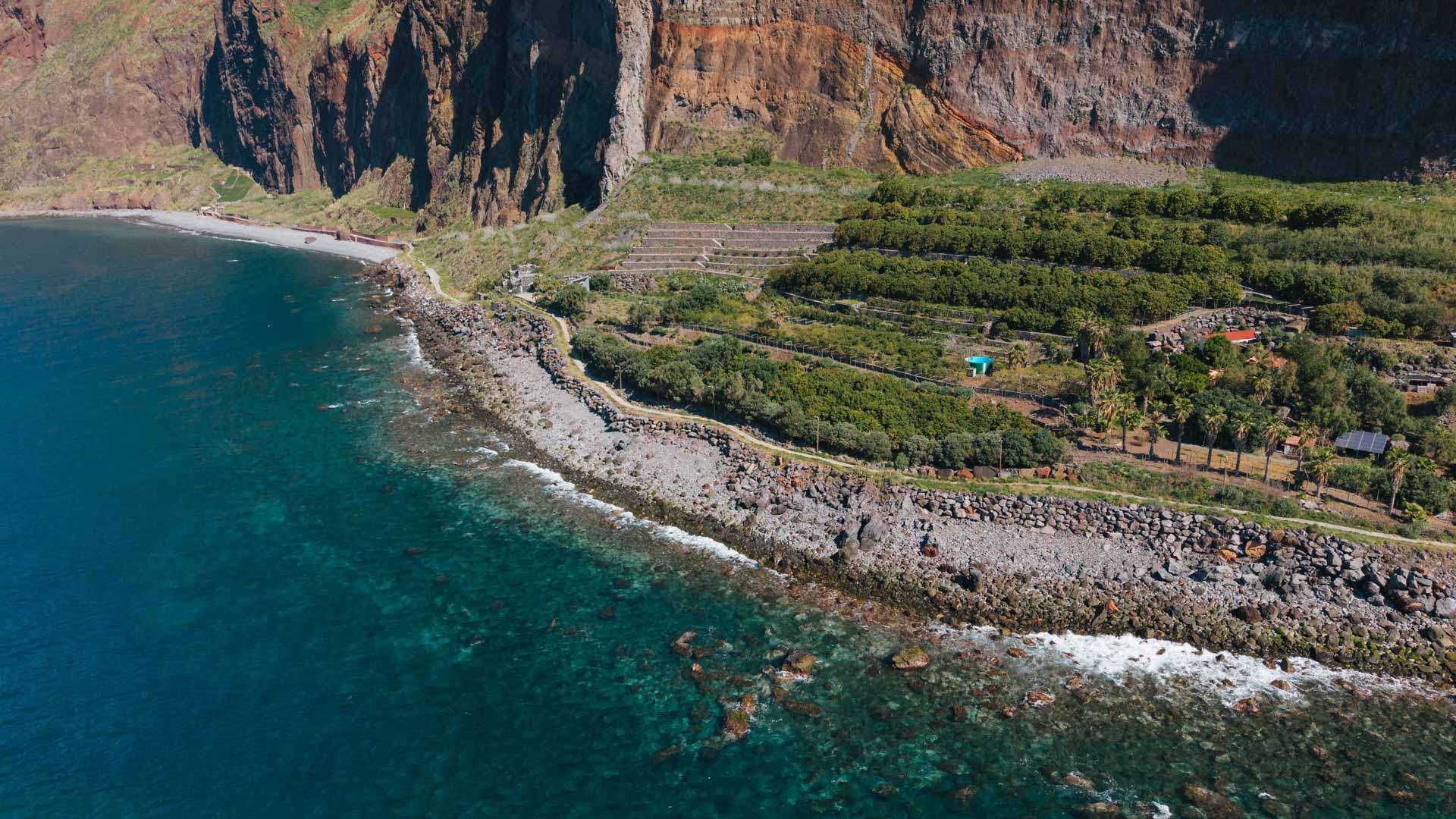 Fajã do Cabo Girão on the hillside overlooking the sea, Madeira.