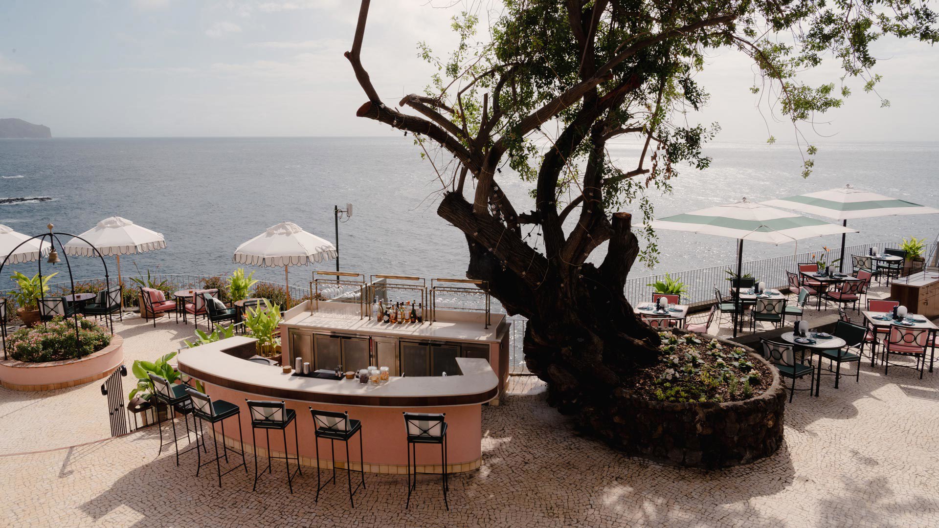 Terrace at Brisa do Mar restaurant at Reid’s Palace, overlooking the sea on Madeira Island.