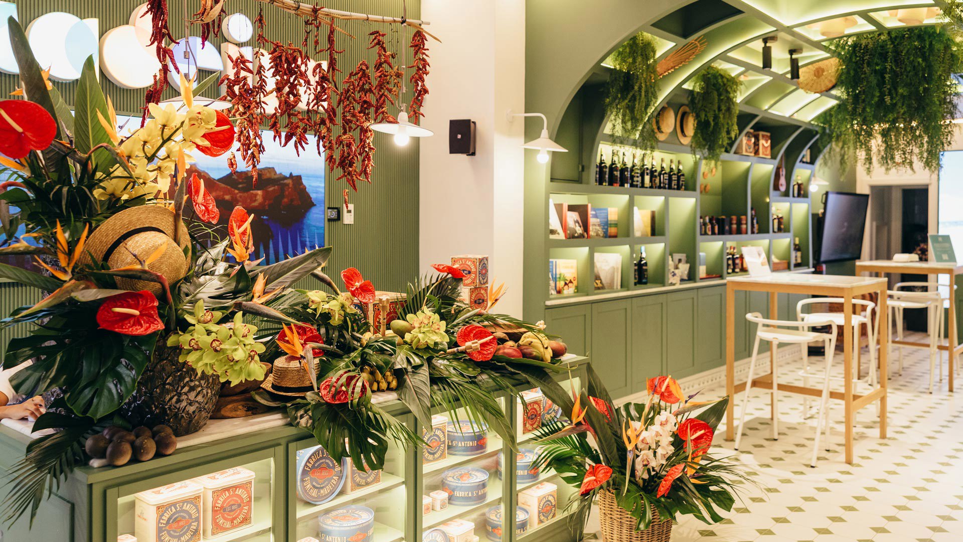 Flower arrangement at the Madeira Tourism Office in Lisbon.
