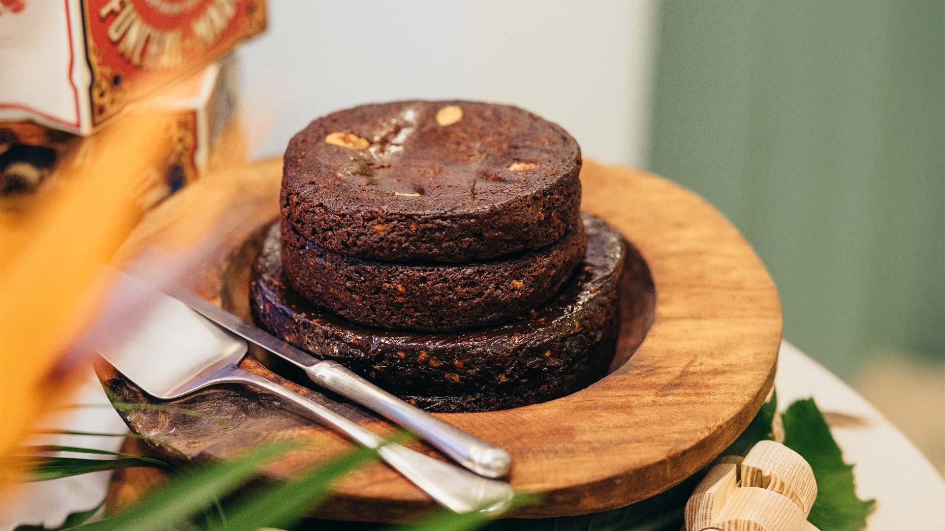 Honey cake served on a plate at the Madeira Tourism Office in Lisbon.