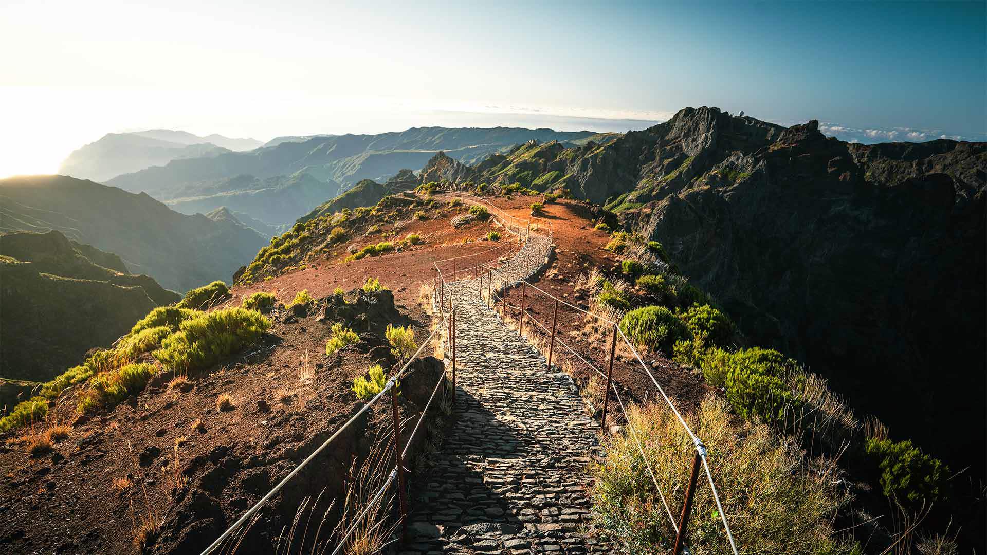 Pfad in der Natur unter hellem Sonnenschein auf Madeira.